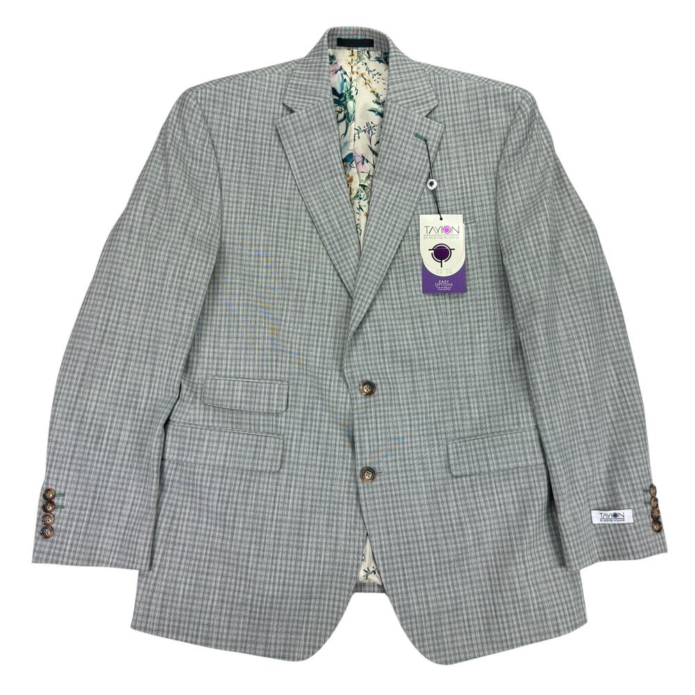 Tayion Mens Agordy Regular Fit Plaid Suit Jacket Gray Green 40R